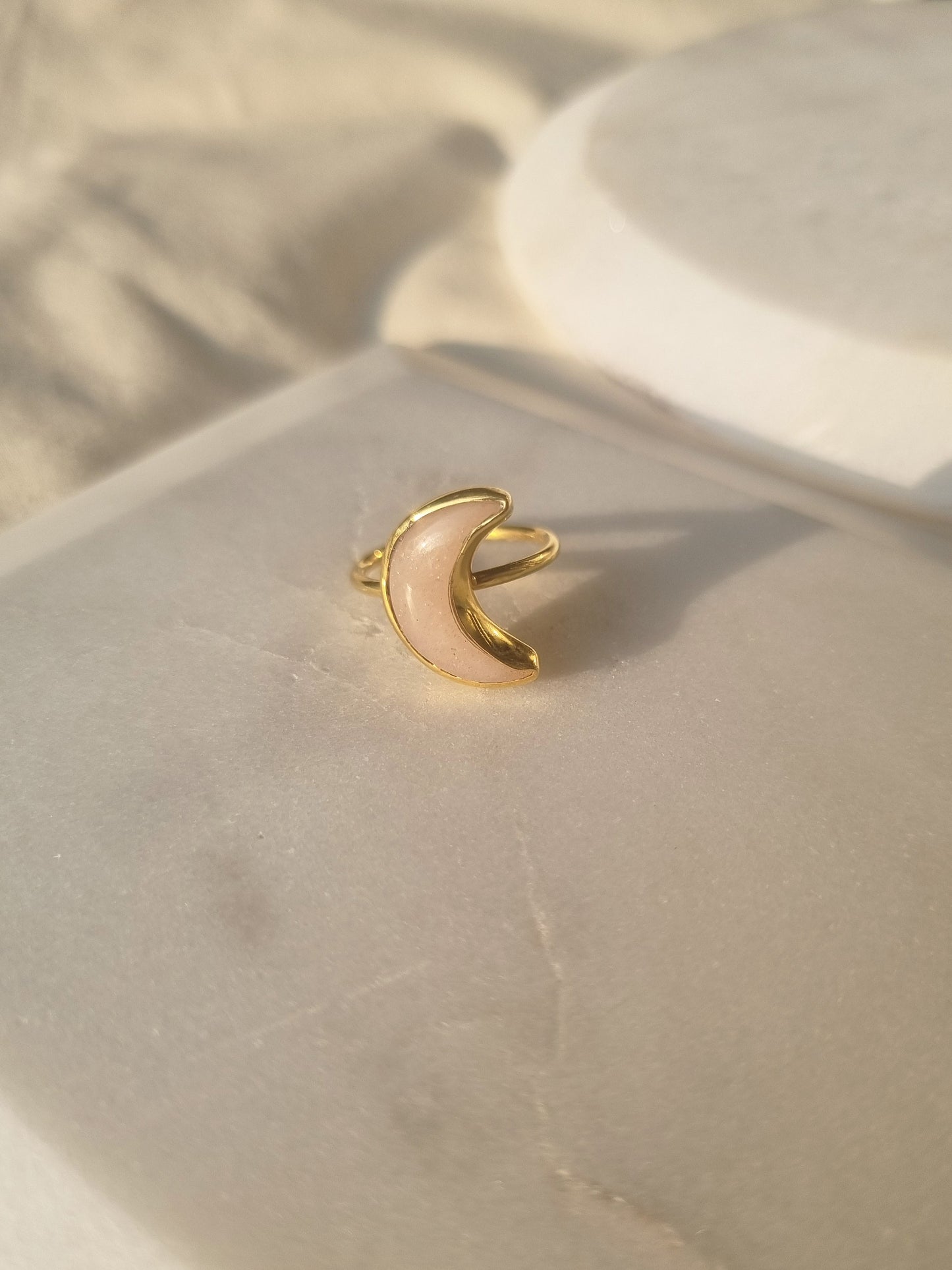 chandra - Peach Moonstone Luna Ring
