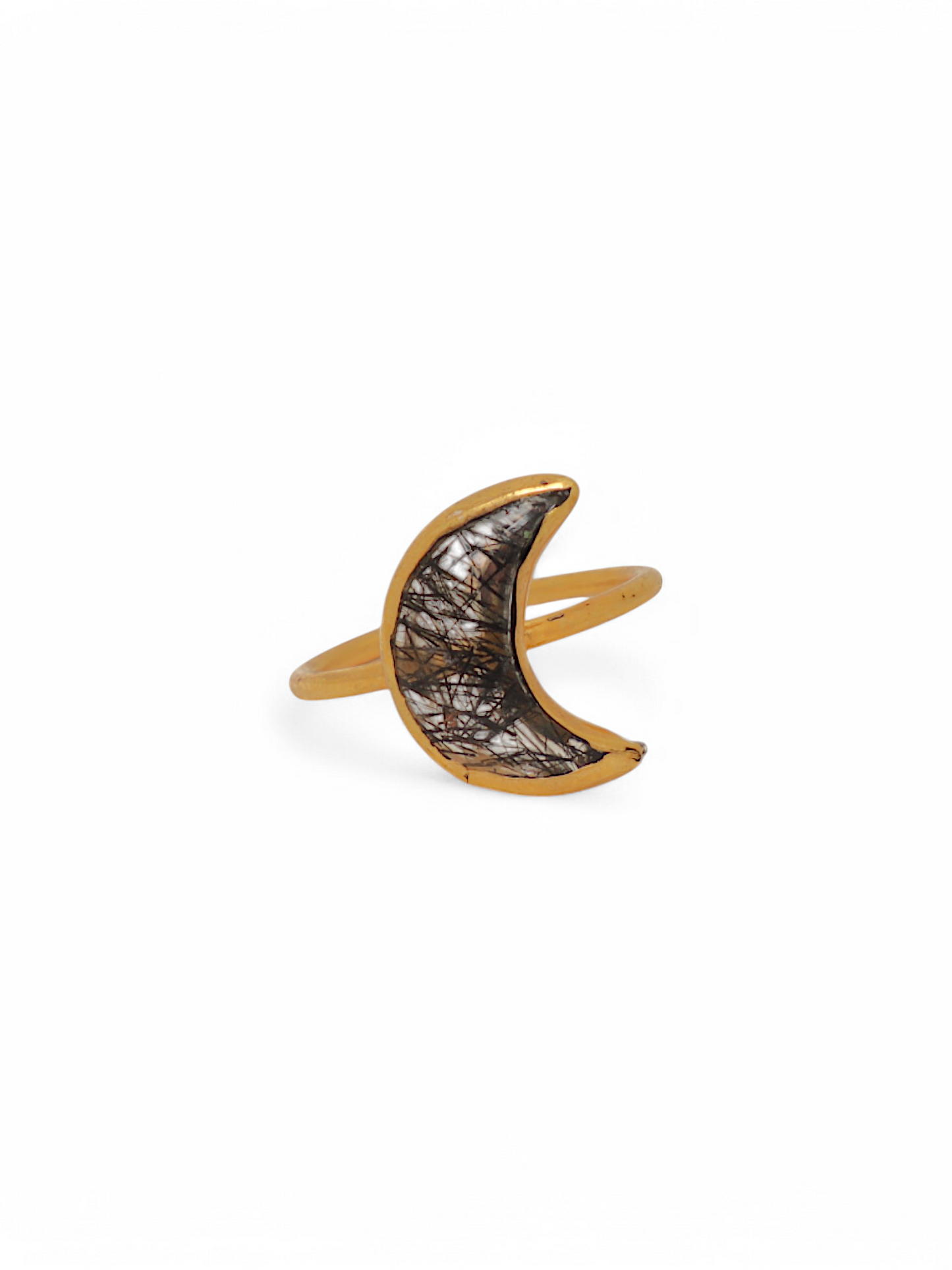 chandra - Black Rutilated Quartz Luna Ring