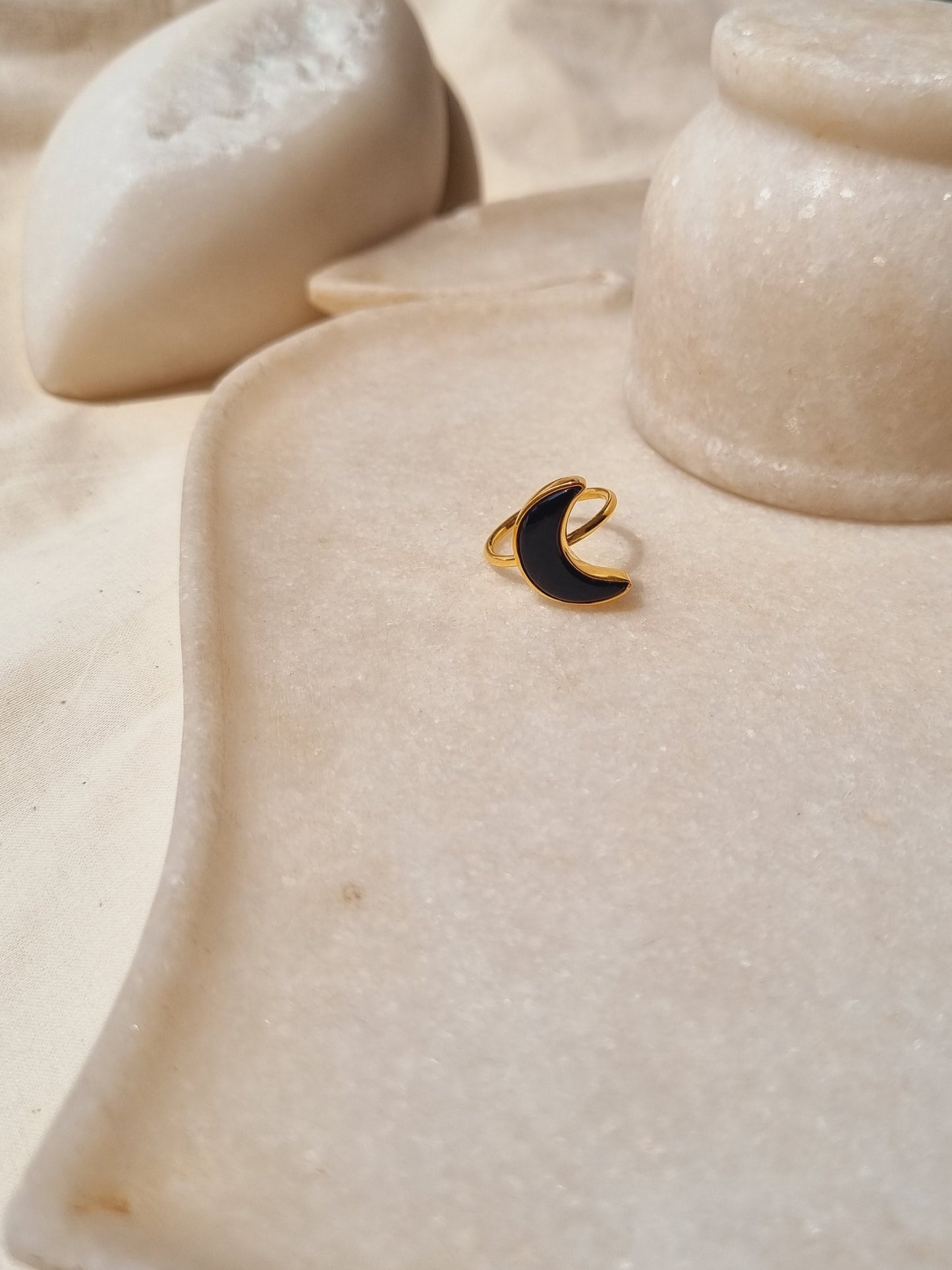 chandra - Black Onyx Luna Ring