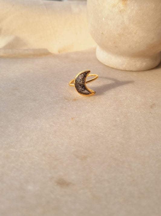 chandra - Black Rutilated Quartz Luna Ring