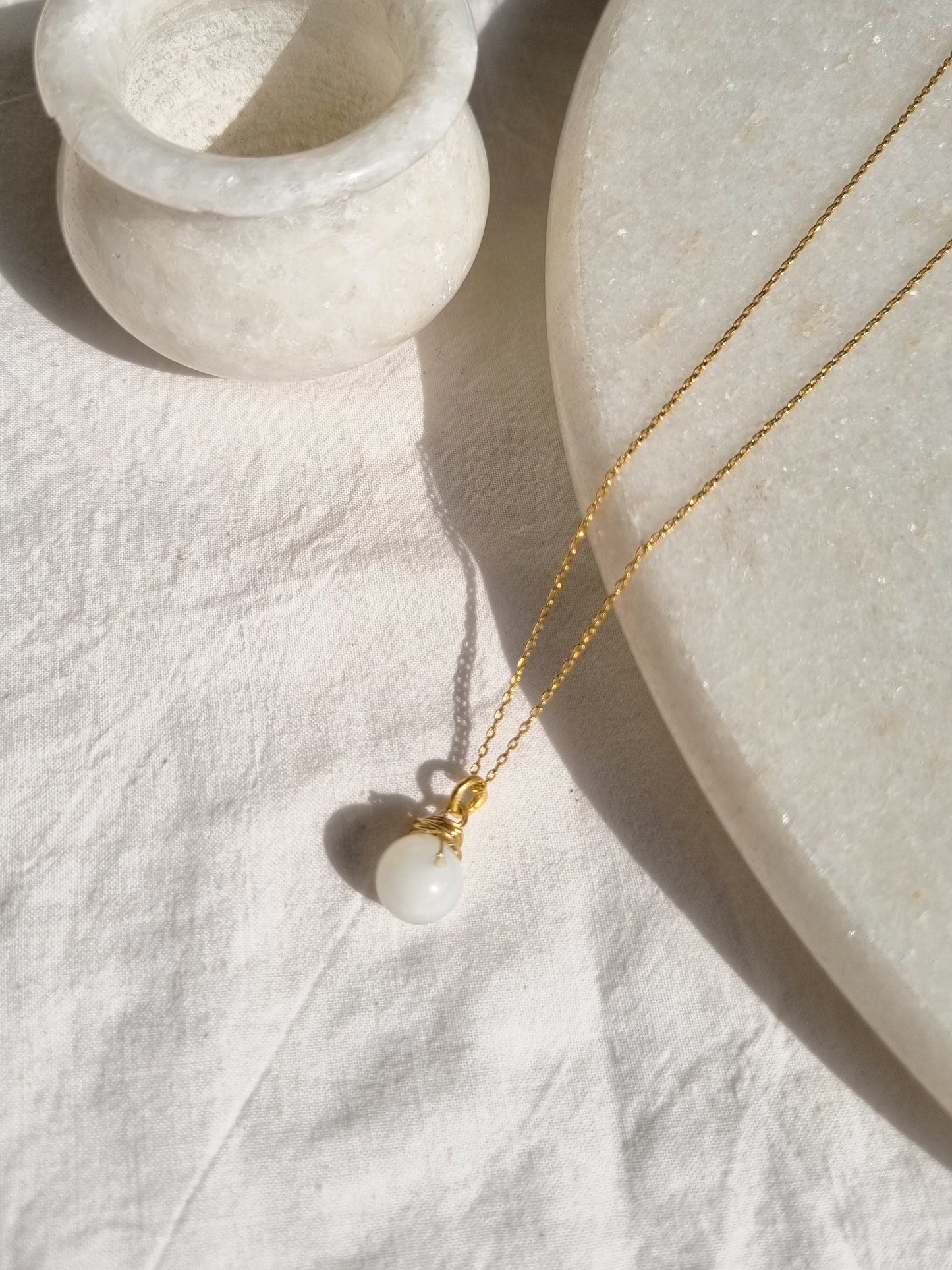 bija - White Moonstone Round Pendant