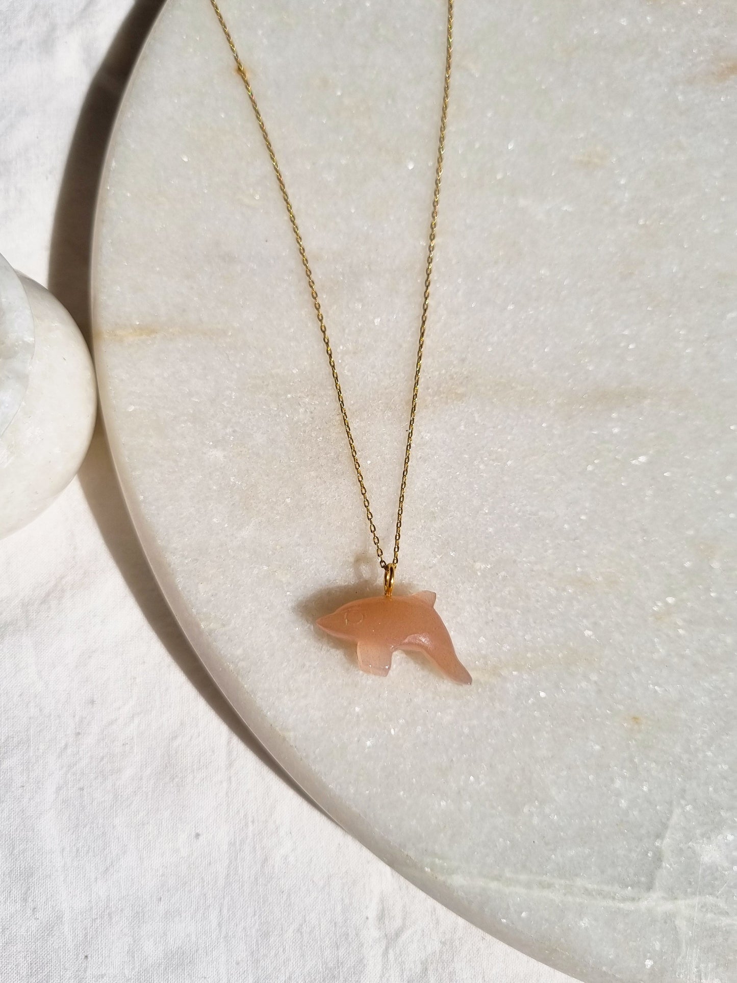 suns - Peach Moonstone Dolphin Pendant