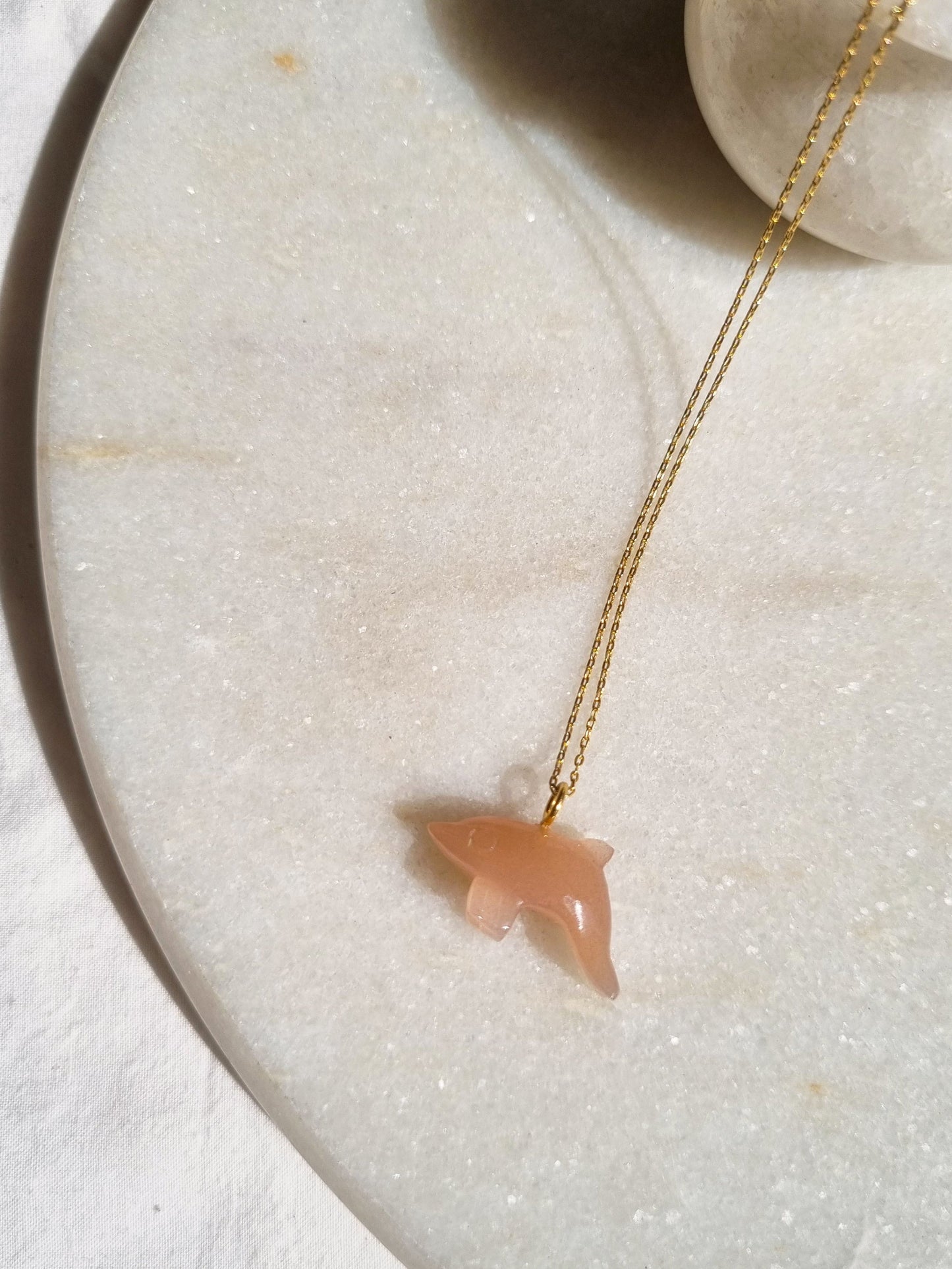 suns - Peach Moonstone Dolphin Pendant