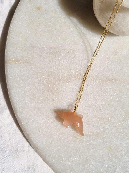 suns - Peach Moonstone Dolphin Pendant