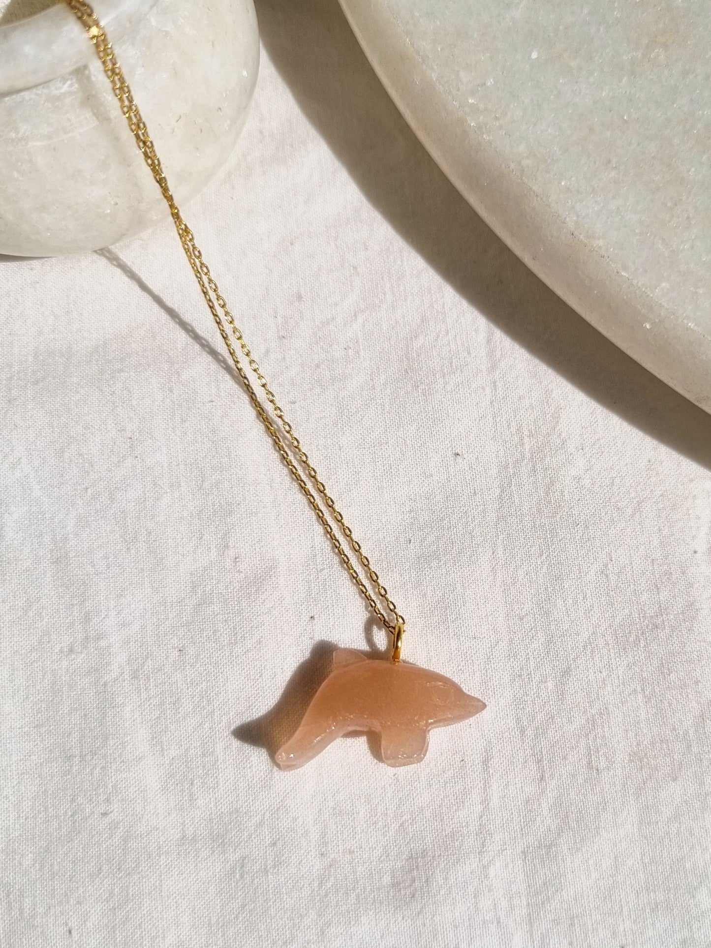 suns - Peach Moonstone Dolphin Pendant