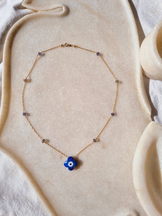 edaya - Lapis Lazuli Clover Evil Eye Choker
