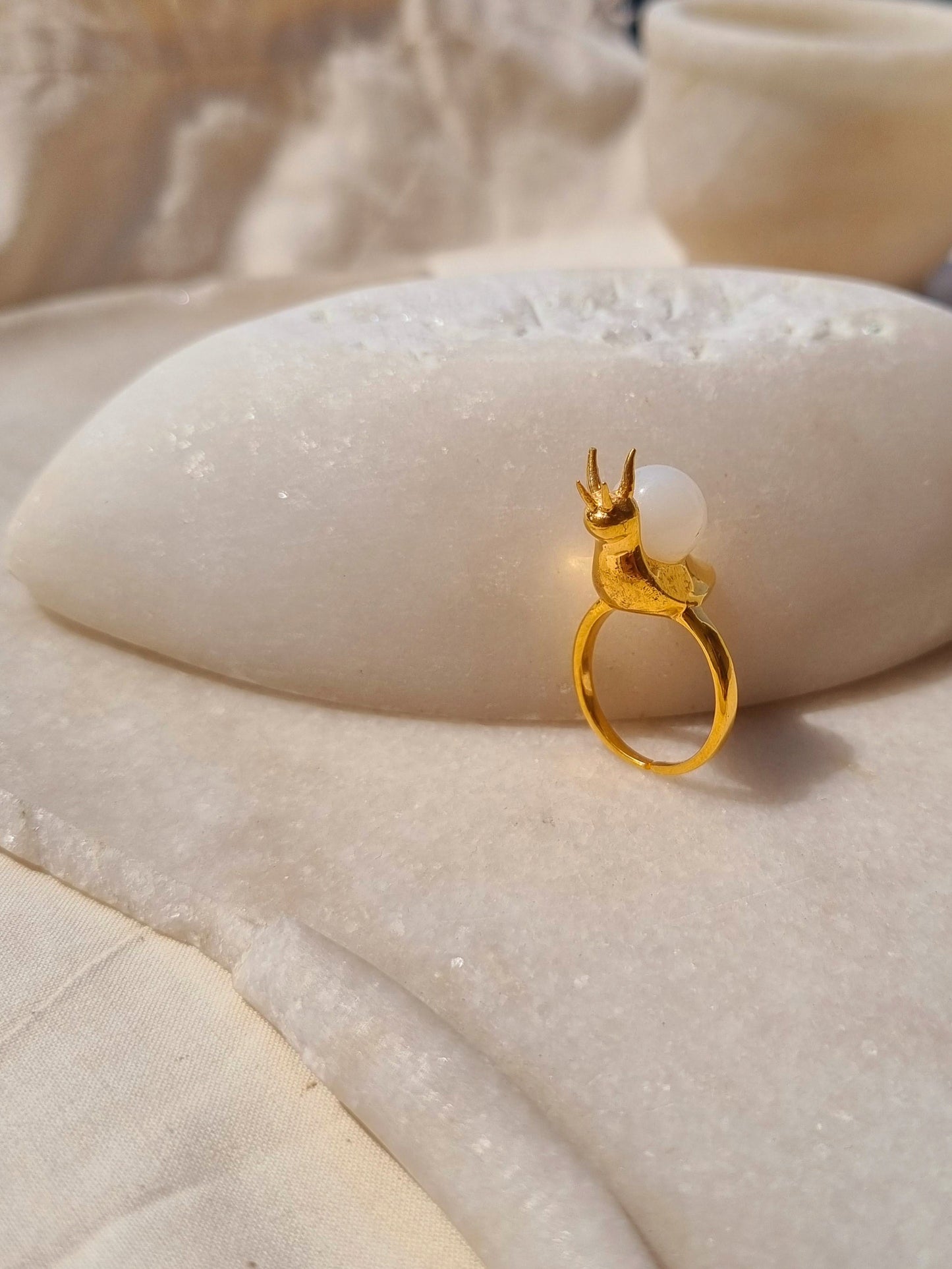 snail - White Moonstone Ring