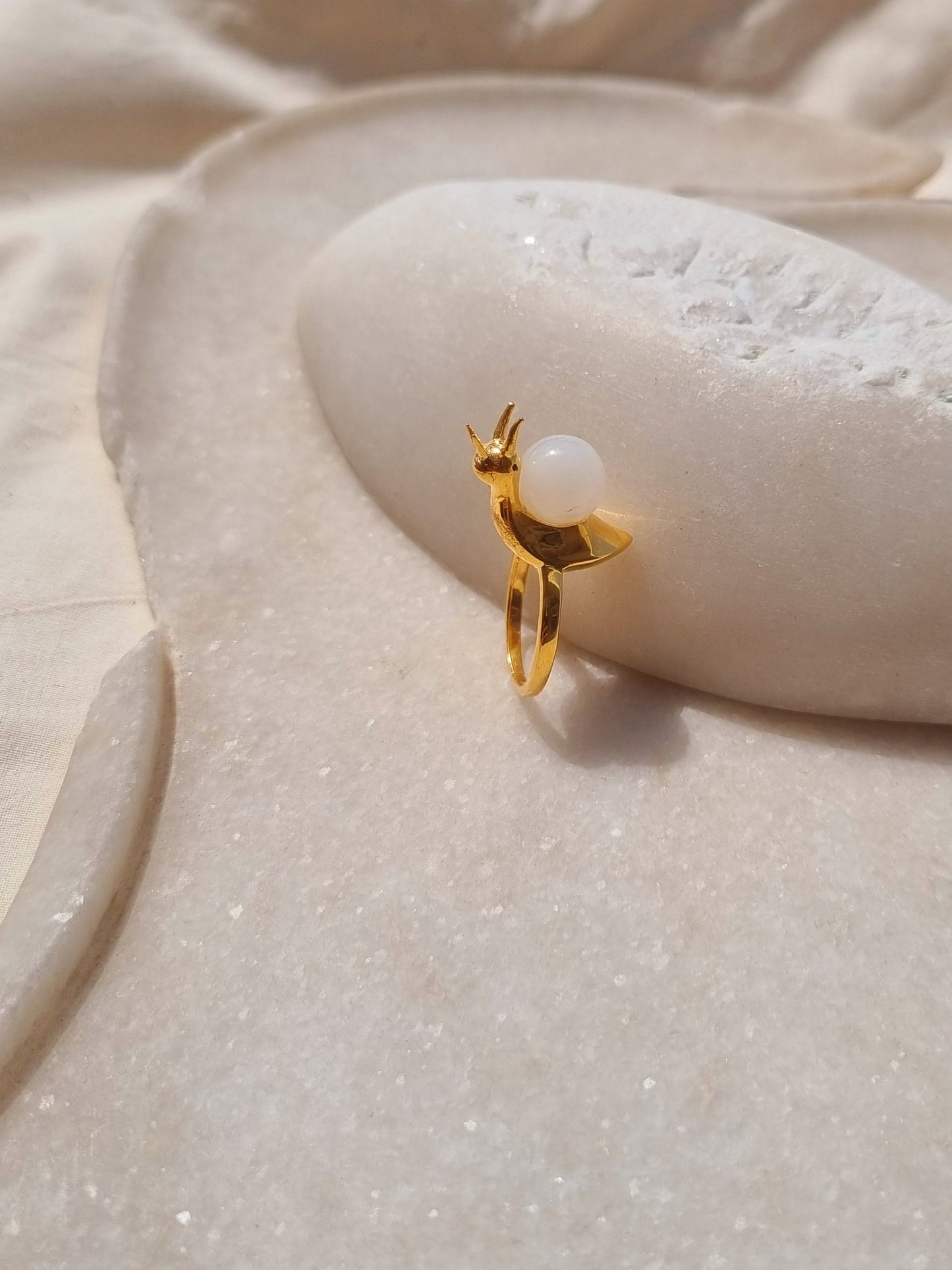 snail - White Moonstone Ring
