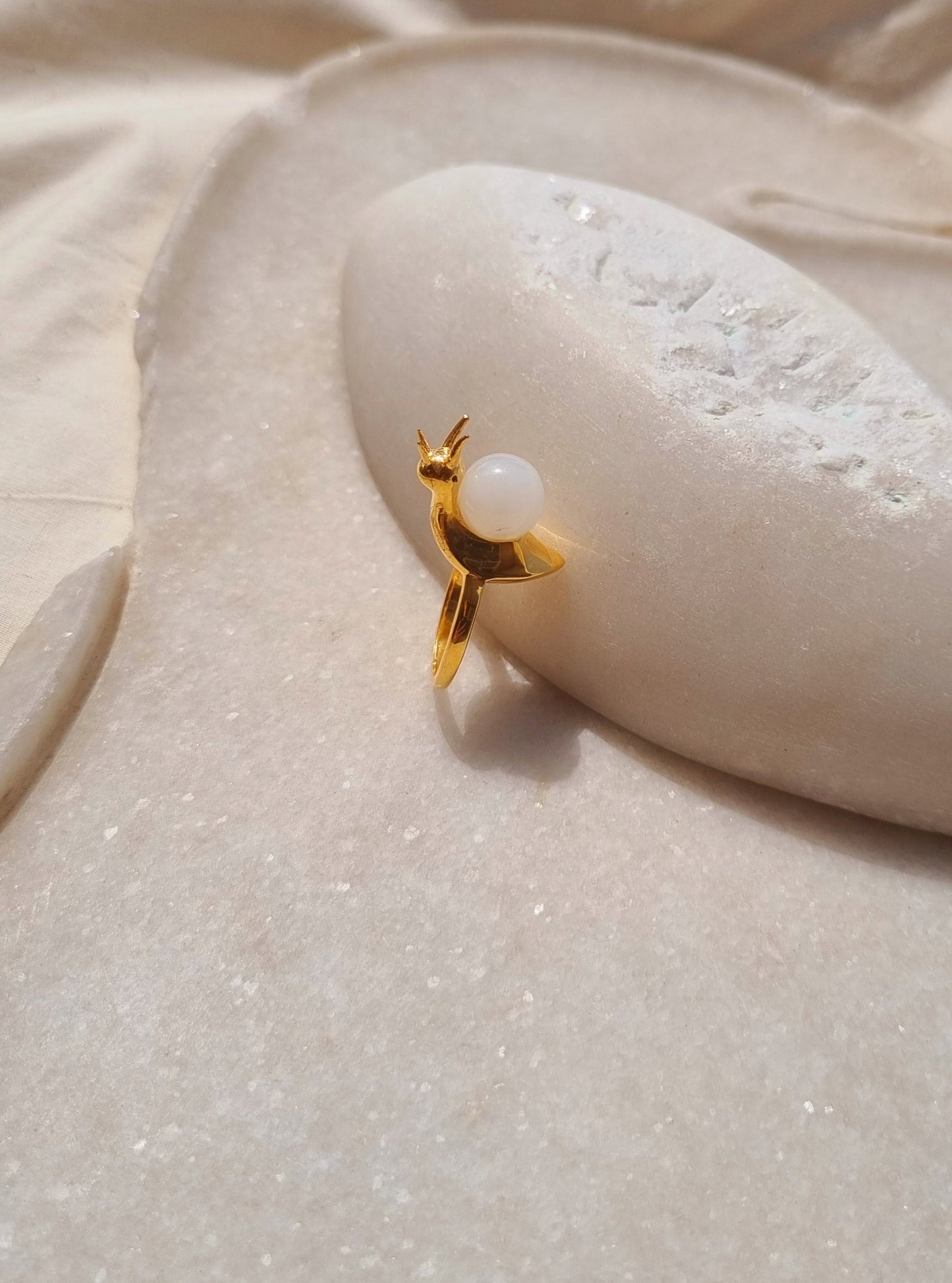 snail - White Moonstone Ring