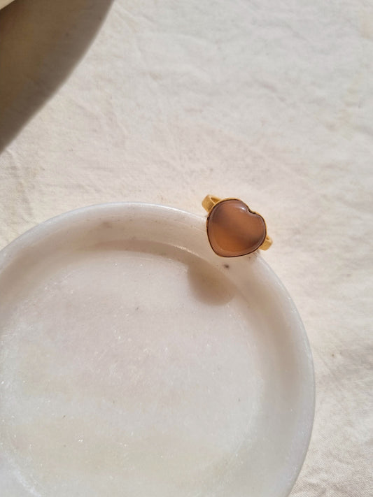 anava - Peach Moonstone Heart Ring