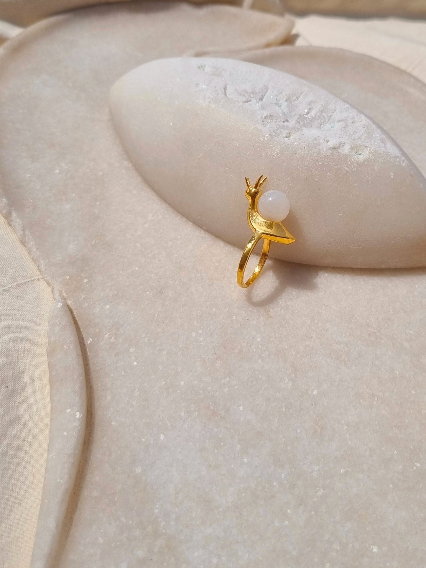 snail - White Moonstone Ring