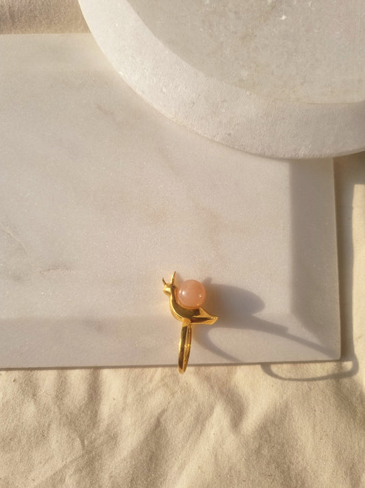 snail - Peach Moonstone Ring