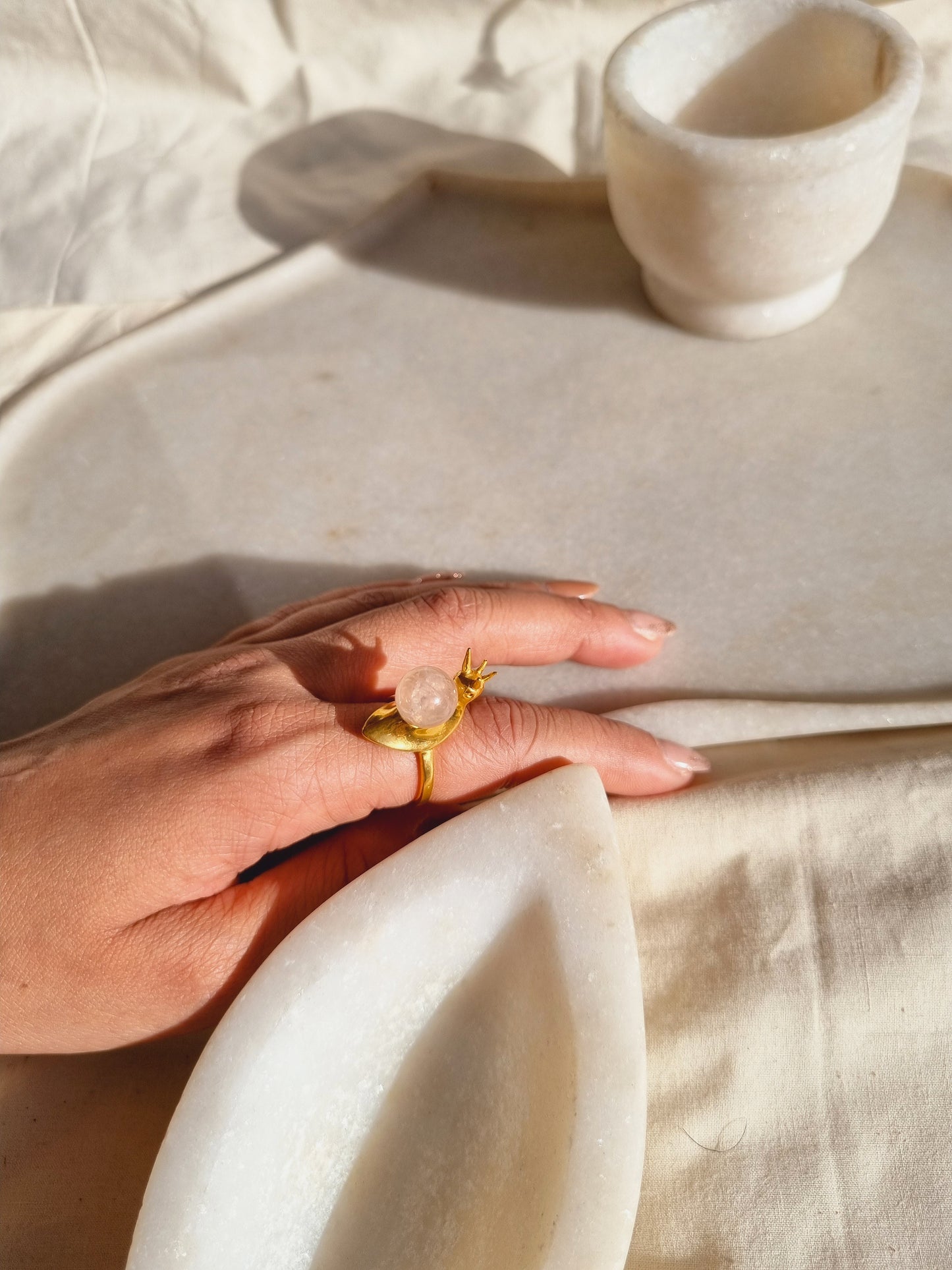 snail - Rose Quartz Ring